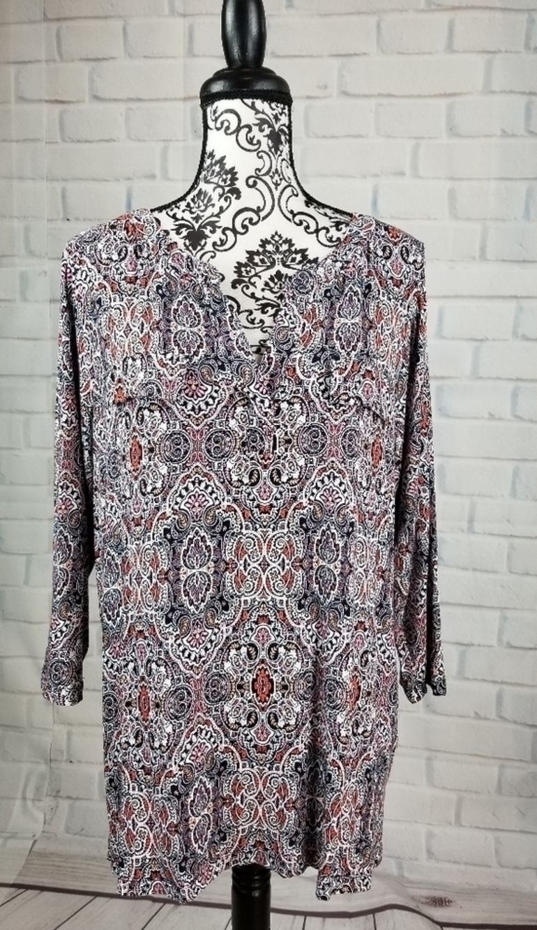 Croft & Barrow women's long sleeve stretch knit top plus sz 2x floral print b14